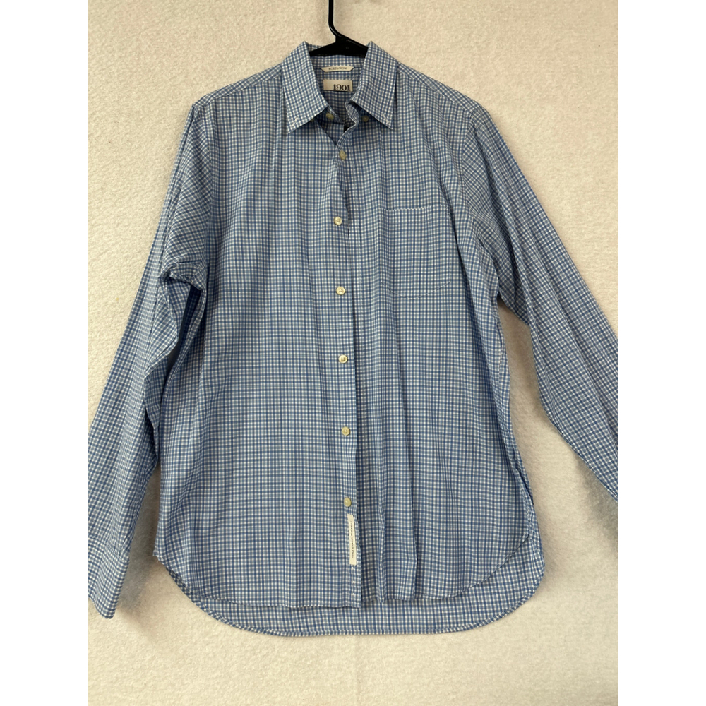 Men's 1901 NordstromBlue‎ and White Checkered Button-Down Shirt, Size Small